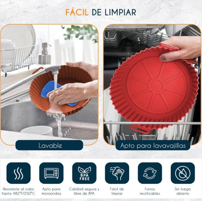 PACK 4 MOLDES DE SILICONA ANTIADHERENTES PARA FREIDORA DE AIRE 20 CM DIÁMETRO