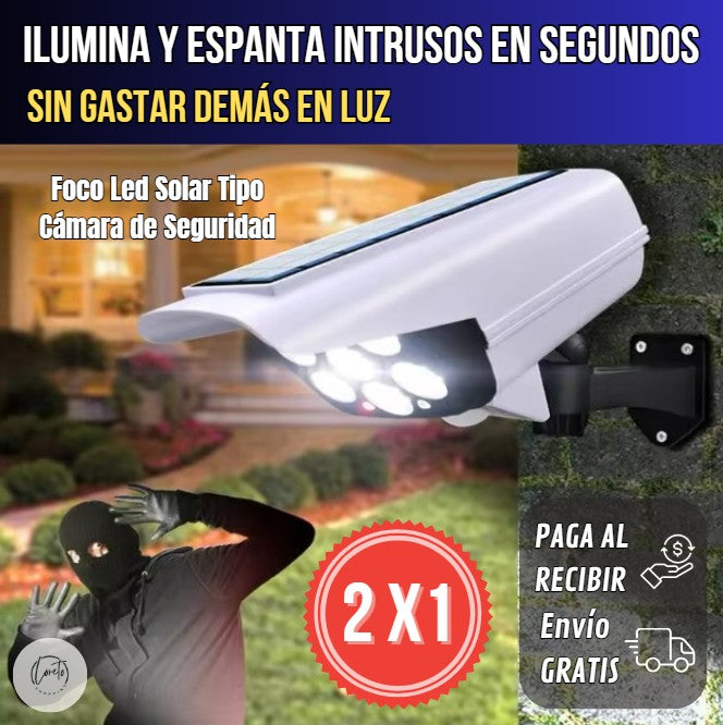 2X1 - FOCO LED SOLAR TIPO CÁMARA DE SEGURIDAD | Seguridad y tranquilidad para tu familia