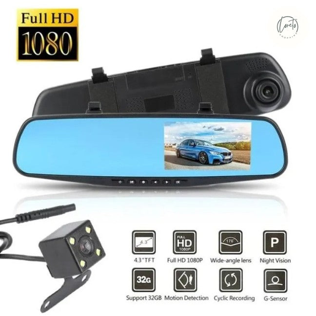 ESPEJO RETROVISOR CON CÁMARA FRONTAL Y TRASERA | Seguridad, tecnología y control total en tu auto.